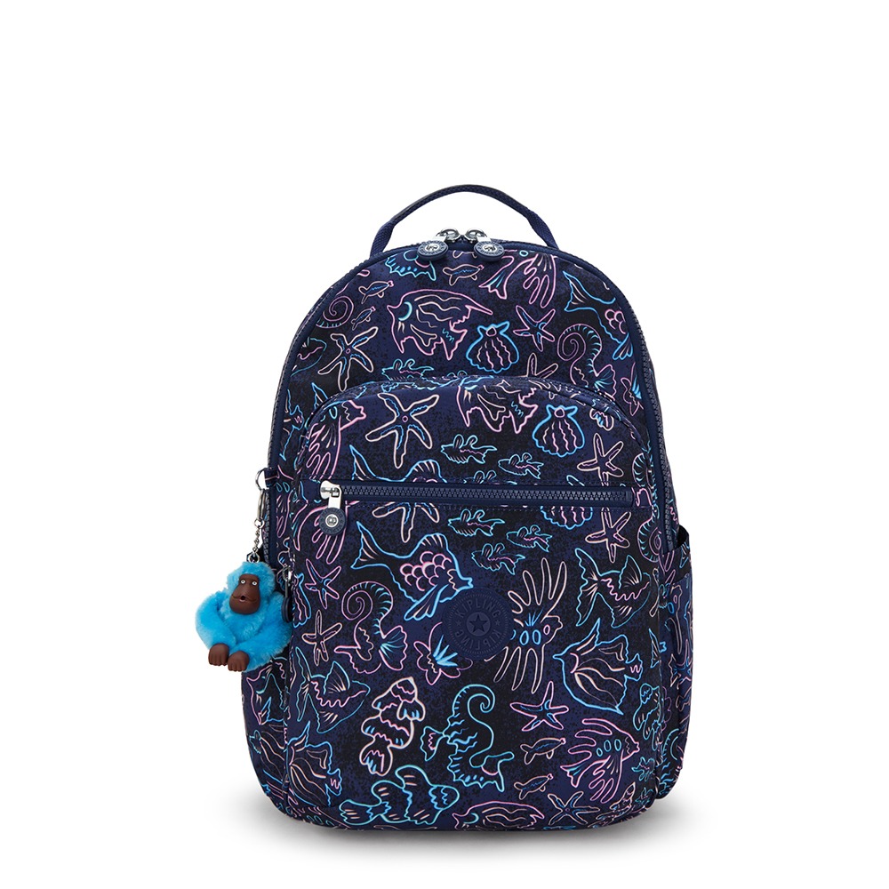 Blauw-Kipling-Seoul-College-Rugzak-Disco-Fish