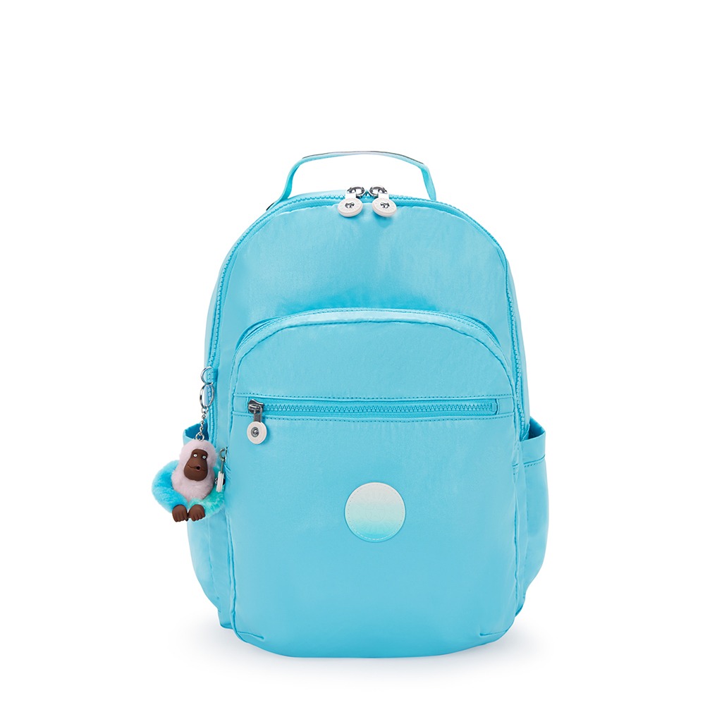 Blauw-Kipling-Seoul-College-Rugzak-Sea-Blue-Met