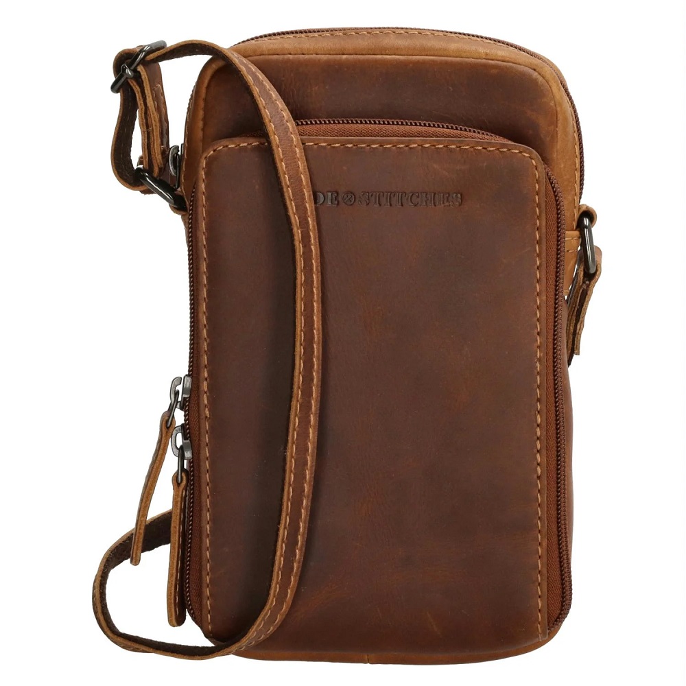 Bruin-Hide-Stitches-Japura-Telefoontasje-Voorvak-Cognac