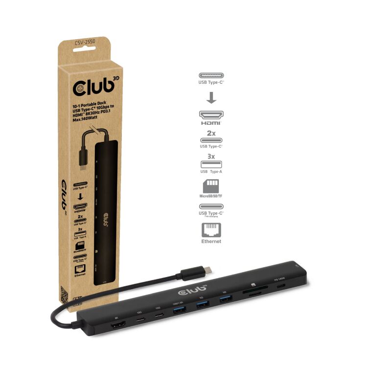 Club-3D-10-1-Portable-Dock-USB-Type-C-10Gbps-to-HDMI-8K30Hz-PD3.1-Max.140-Watt-dockingstation
