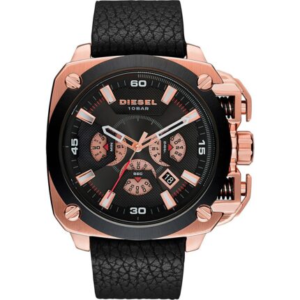 Diesel Heren BAMF chronograaf zwarte wijzerplaat zwart lederen horloge DZ7346