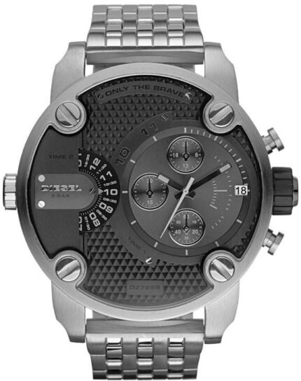 Diesel Heren DZ7259 Dual Time Zone roestvrijstalen quartz polshorloge met datum