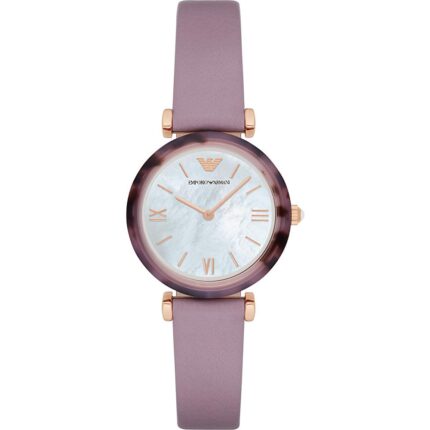 Emporio Armani Gianni T-Bar dameshorloge AR11003|MOP wijzerplaat|paarse leren band