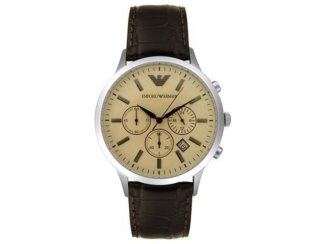 Emporio-Armani-Heren-Classic-creme-bruin-lederen-band-horloge-AR2433