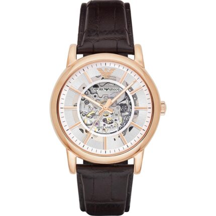 Emporio Armani Heren klassieke bruine lederen skelet wijzerplaat dress horloge AR1983