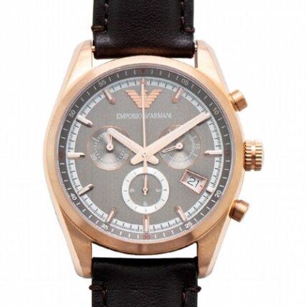 Emporio Armani Sportivo grijze wijzerplaat bruin lederen Herenhorloge43 mm AR6043