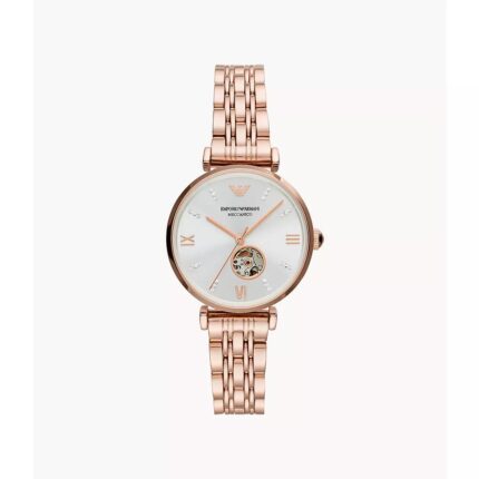 Emporio Armani automatisch dameshorloge met kristallen zilveren wijzerplaat AR60023