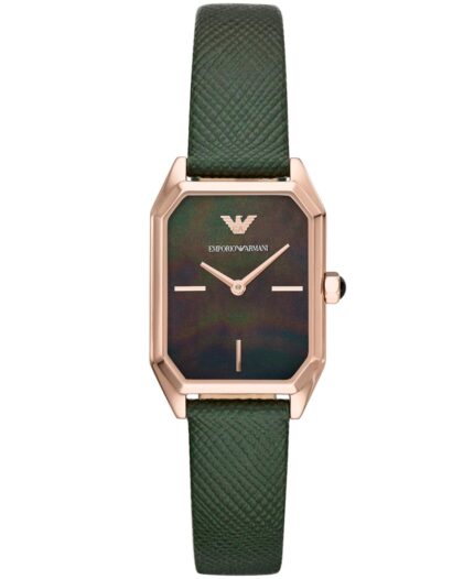 Emporio Armani groen lederen dameshorloge met twee wijzers AR11149