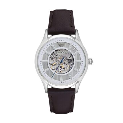 Emporio Armani heren AR1946 'Dress' automatisch bruin lederen horloge