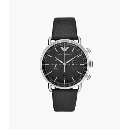 Emporio Armani heren chronograaf zwart lederen horloge AR11143