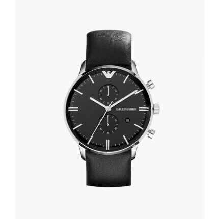 Emporio Armani heren klassiek zwart lederen band analoog horloge AR0397