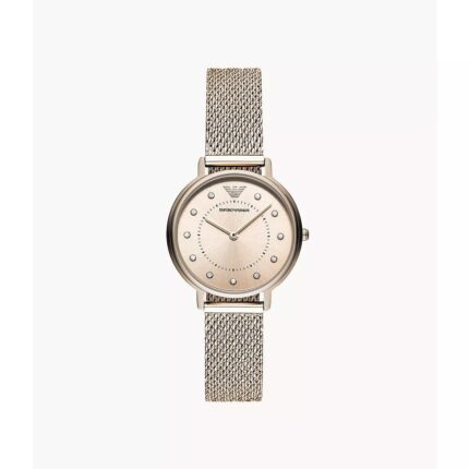 Emporio Armani roze stalen dameshorloge met twee wijzers AR11129