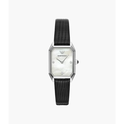 Emporio Armani zwart lederen dameshorloge met twee wijzers AR11148