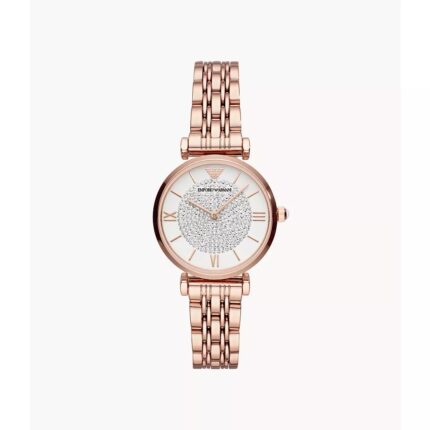 Emporio Emporio Armani dameshorloge in retro rosgoud roestvrij staal AR11244