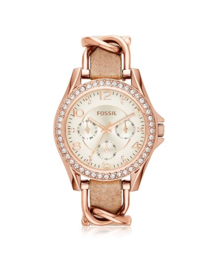 Fossil Dames Riley multifunctioneel Rosegoudkleurig roestvrijstalen horloge ES3466