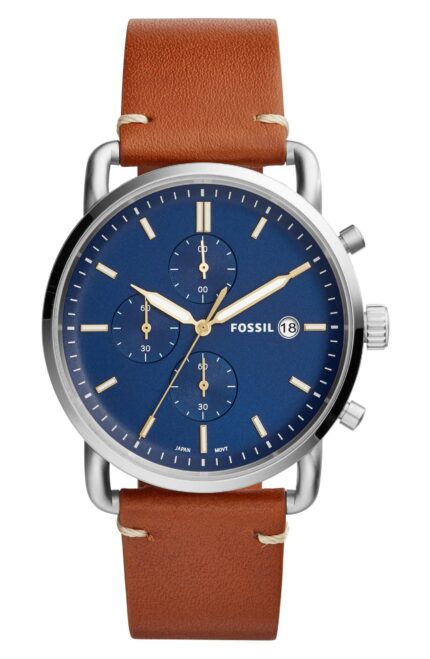 Fossil Heren Commuter chronograaf lichtbruin lederen horloge FS5401