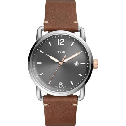 Fossil Heren Commuter driewijzer datum bruin lederen horloge FS5417