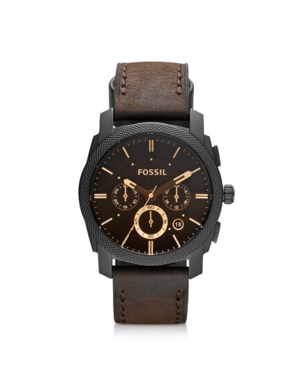 Fossil Heren FS4656 bruin lederen analoog quartz horloge met bruine wijzerplaat