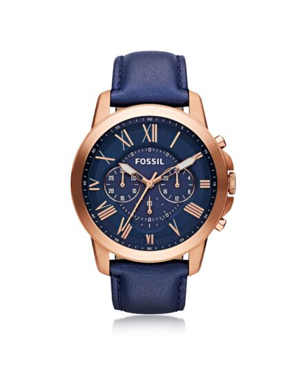 Fossil Heren Grant chronograaf blauw lederen horloge FS4835