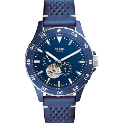 Fossil HerenhorlogeME3149 'Crewmaster' automatisch blauw leer