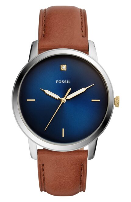 Fossil Herenhorlogeuit de minimalistische carbonserie met drie wijzers, bruin leer FS5499