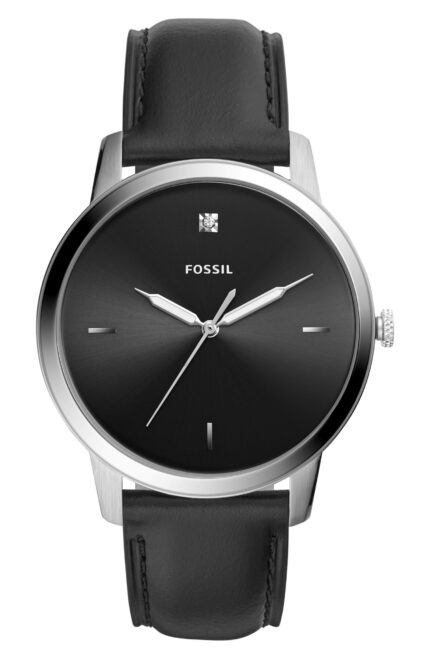 Fossil Herenhorlogeuit de minimalistische carbonserie met drie wijzers in zwart leer FS5497