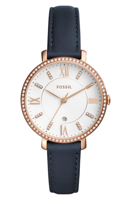 Fossil Jacqueline blauw lederen glitterhorloge voor dames ES4291