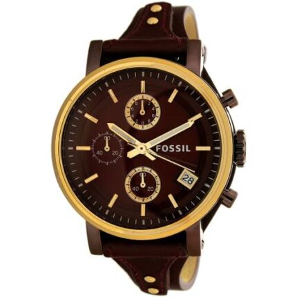 Fossil Rose Gold Dames Original Boyfriend Sport chronograaf wijn lederen horloge ES4114