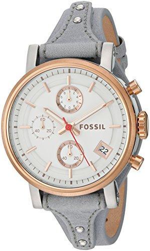 Fossil-aposOriginal-Boyfriendapos-chronograaf-grijs-lederen-Dameshorloge-goud