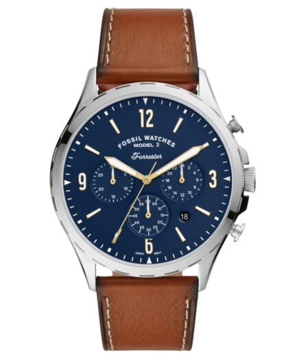 Fossil chronograaf Forrester Herenhorlogemet bruine leren band, 46 mm