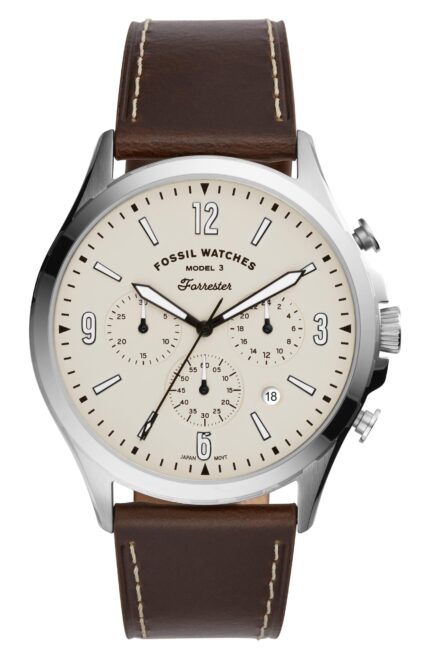 Fossil heren Forrester chronograaf bruin lederen horloge FS5696