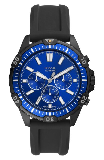 Fossil heren Garrett chronograaf zwart siliconen horloge FS5695