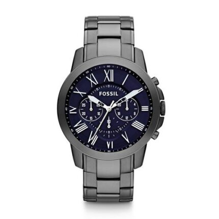 Fossil heren Grant FS4831 grijs roestvrijstalen quartzhorloge met zwarte wijzerplaat
