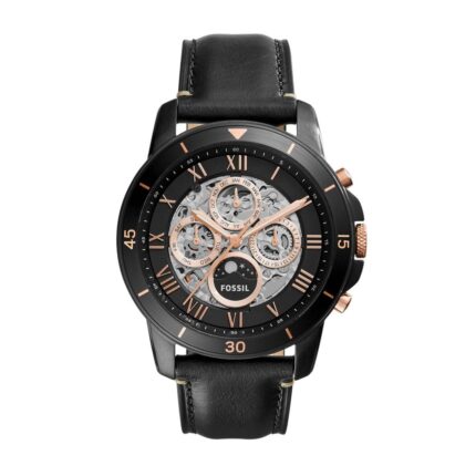 Fossil heren Grant Sport zwart lederen automatisch modehorloge ME3138