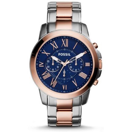 Fossil heren Grant blauwe wijzerplaat tweekleurig roestvrijstalen chronograaf horloge FS5024