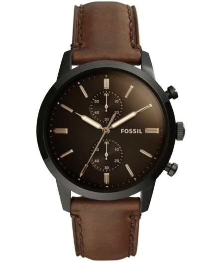 Fossil heren chronograaf Townsman bruin lederen band horloge FS5437