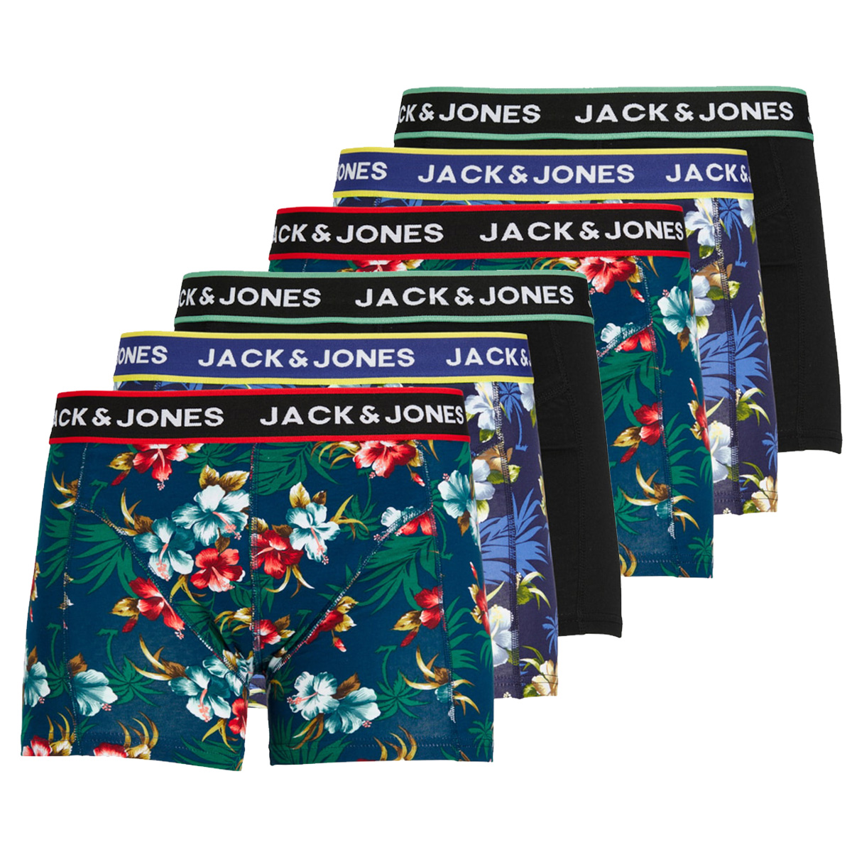 Jack-Jones-Boxershorts-JACFLOWER-Trunks-6-pack-Zwart-Navy-M