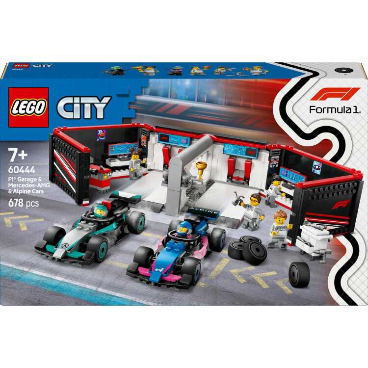 LEGO-City-F1-garage-met-Mercedes-AMG-en-Alpine-autos-Constructiespeelgoed