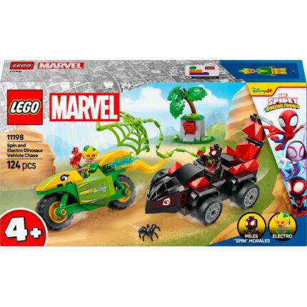 LEGO Marvel Spidey And His Amazing Friends - Spin en Electro achtervolging met dinosaurusvoertuigen Constructiespeelgoed
