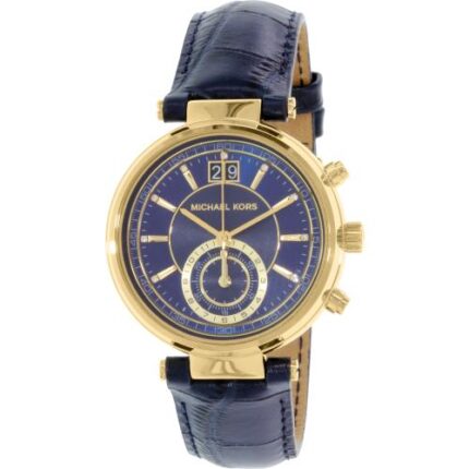 Michael Kors Dames MK2425 Blauw lederen Zwitsers chronograaf modehorloge