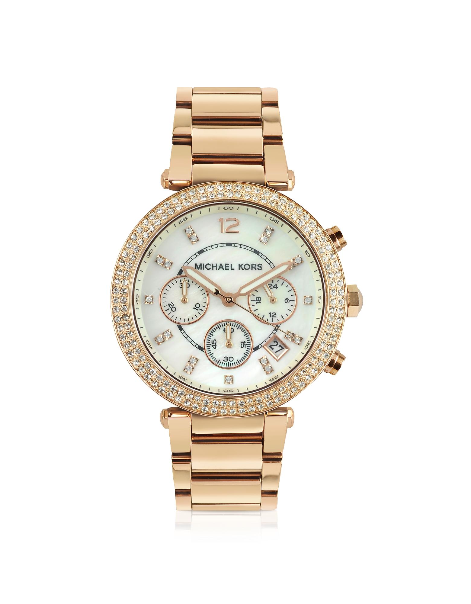 Michael-Kors-Dames-Parker-roestvrijstalen-Rosegoudkleurig-horloge-39-mm-MK5491