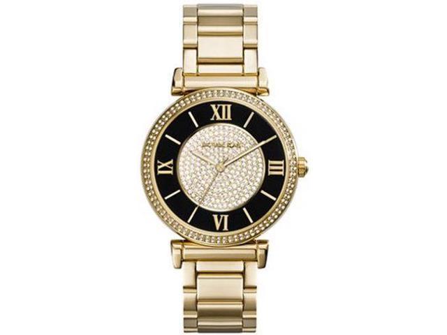 Michael-Kors-Dameshorloge-MK3338-Caitlin-Black-and-Gold-Dial-Yellow-Gold-Steel-Bracelet-Crystal