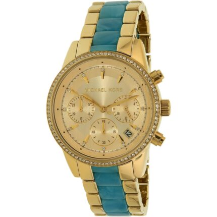 Michael Kors Ritz chronograaf quartz dameshorloge met goudkleurige wijzerplaat MK6328