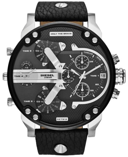 Nieuwe Diesel Mr Daddy 2.0 zwart lederen chronograaf 4 tijdzone herenhorloge DZ7313