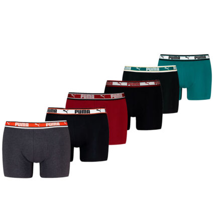 Puma Boxershorts Dual Logo 6-pack Burgundy / Seagreen / Black-S