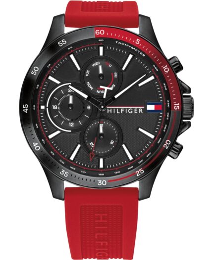Tommy Hilfiger 1791722 chronograaf Herenhorlogemet rode siliconen band, 46 mm