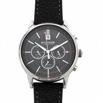 Tommy Hilfiger Herenhorlogemet zwarte leren band, 43 mm