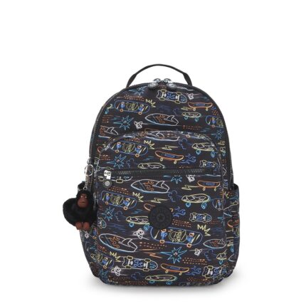 Zwart Kipling Seoul College Rugzak Neon Skate
