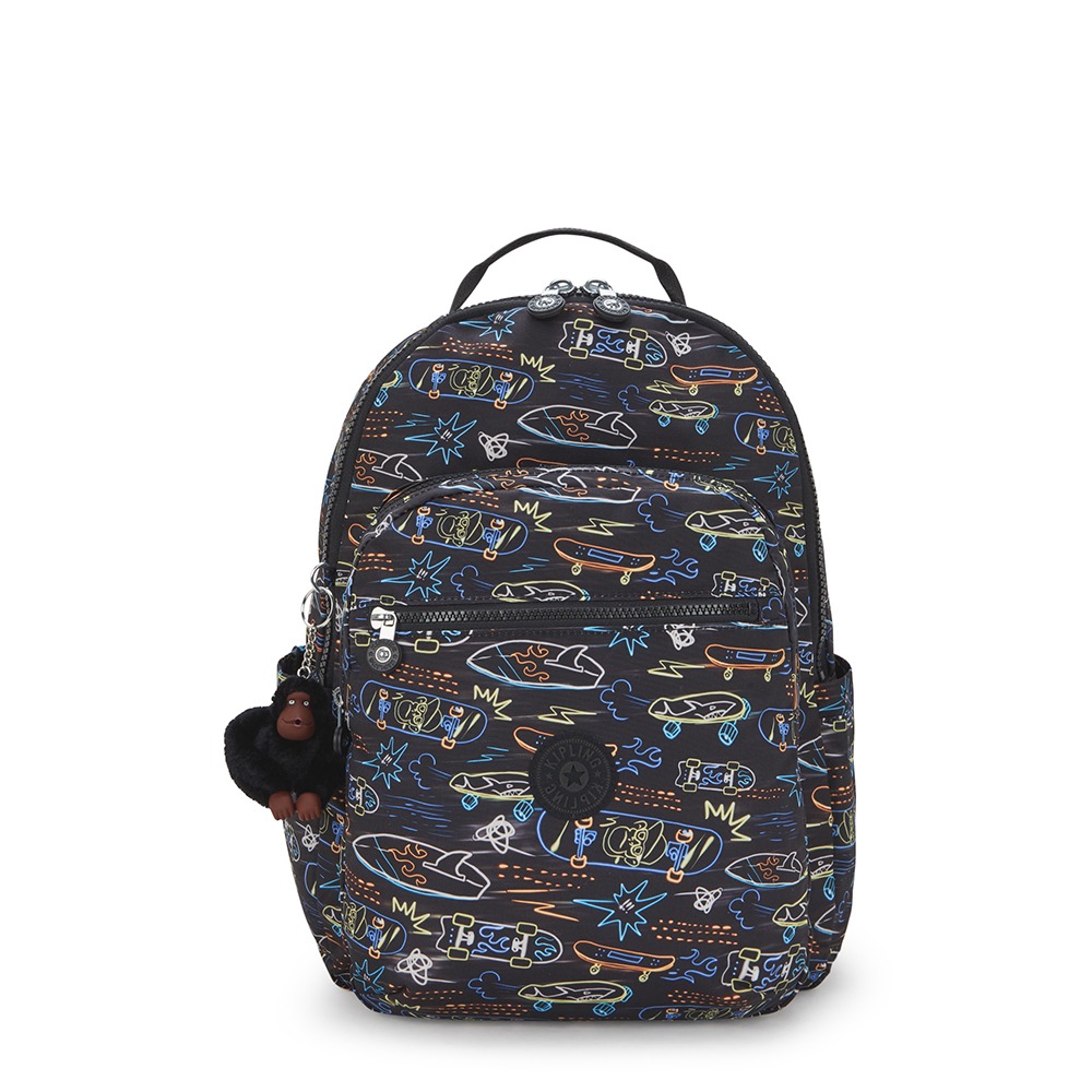 Zwart-Kipling-Seoul-College-Rugzak-Neon-Skate