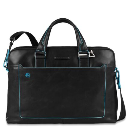 Zwart Piquadro Blue Square Double Handle Computer Portfolio Briefcase 14" Black